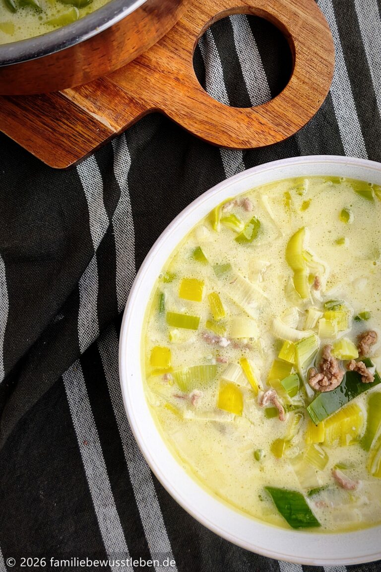 Lauch-Käse-Hackfleisch-Suppe ohne Schmelzkäse